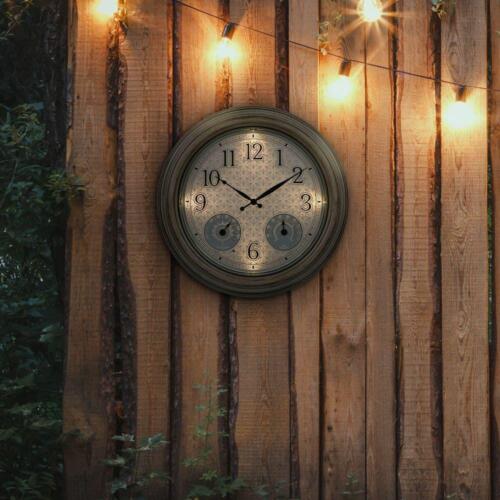 La Crosse Technology Analog Clock Lighted Leaves Frame Temp/Humidity 15.5 in. W