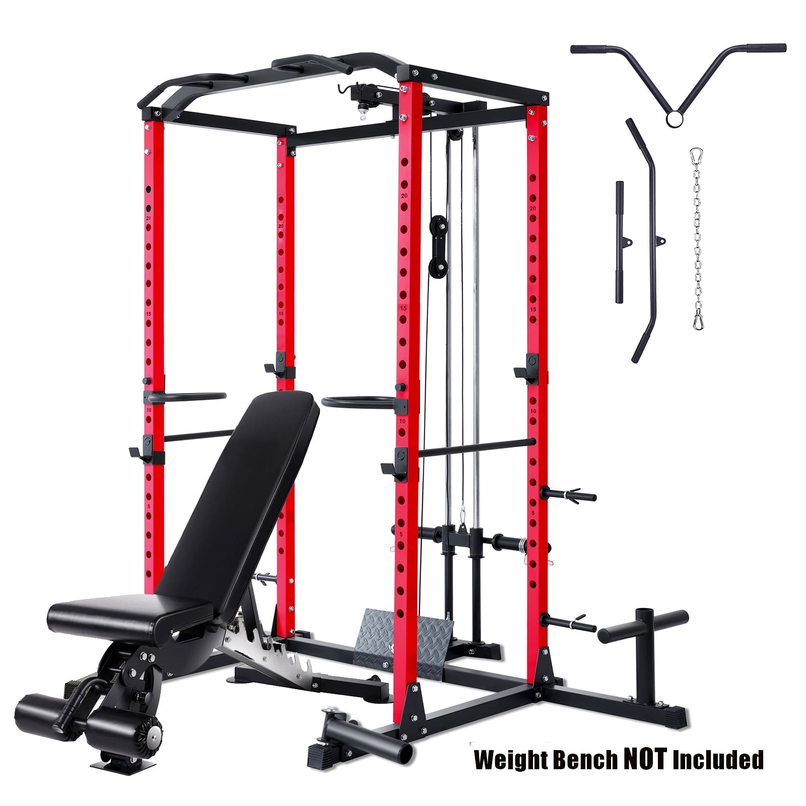 Vanswe Power Cage with LAT Pulldown Attachment,  1000-Pound Power Rack Home Gym