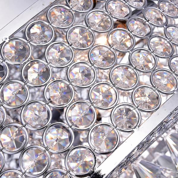 Clara 17.5 in. Glam 4-Light Chrome Flush Mount with Crystal Beaded Drum shade and Hanging Crystals