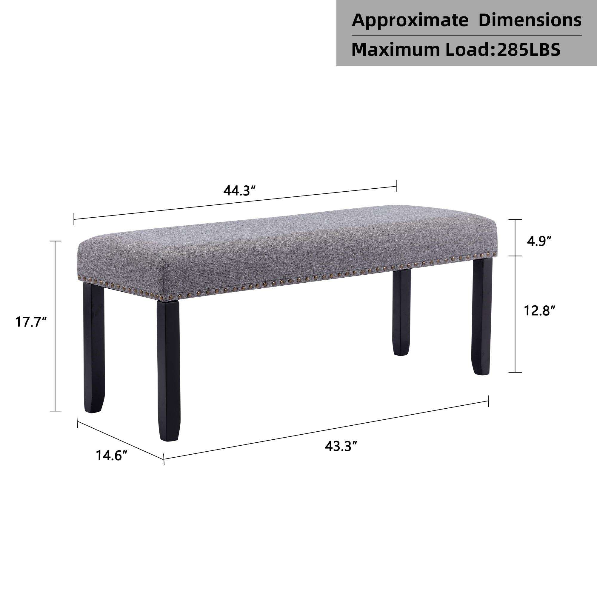 Duhome Upholstered Bench with Nailhead Trim, Dining Bench Entryway Bench End of Bed Bench Footstool with Wood Legs, Linen Gray