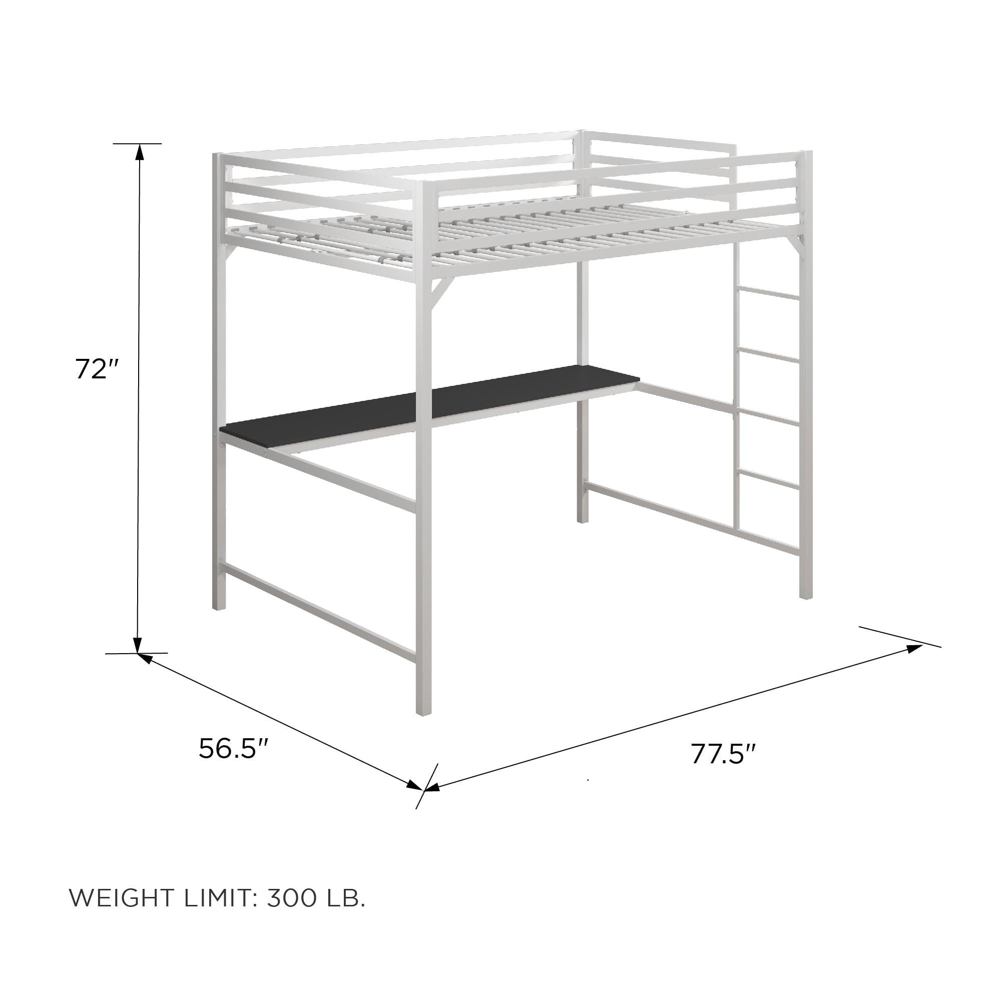 DHP Miles Metal Full Loft Bed with Desk, White