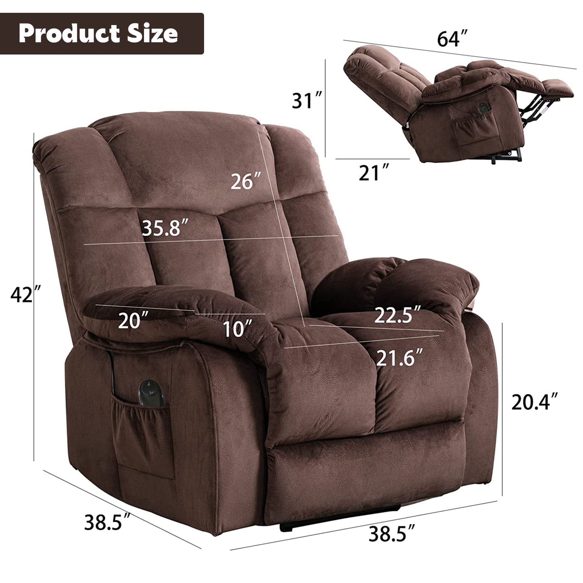 VANBER Lift Chair Recliners, Lazy Boy Power Lift Recliner Chair Big Man Recliner Sofa, Heavy Duty Electric Lift Chair with Remote Control and Side Pocket, Fabric Lift Chair, 300lbs Capacity, Coffee