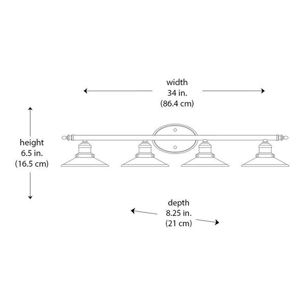 Glenhurst 34 in. 4-Light Industrial Farmhouse Brushed Nickel Bathroom Vanity Light Fixture with Metal Shades