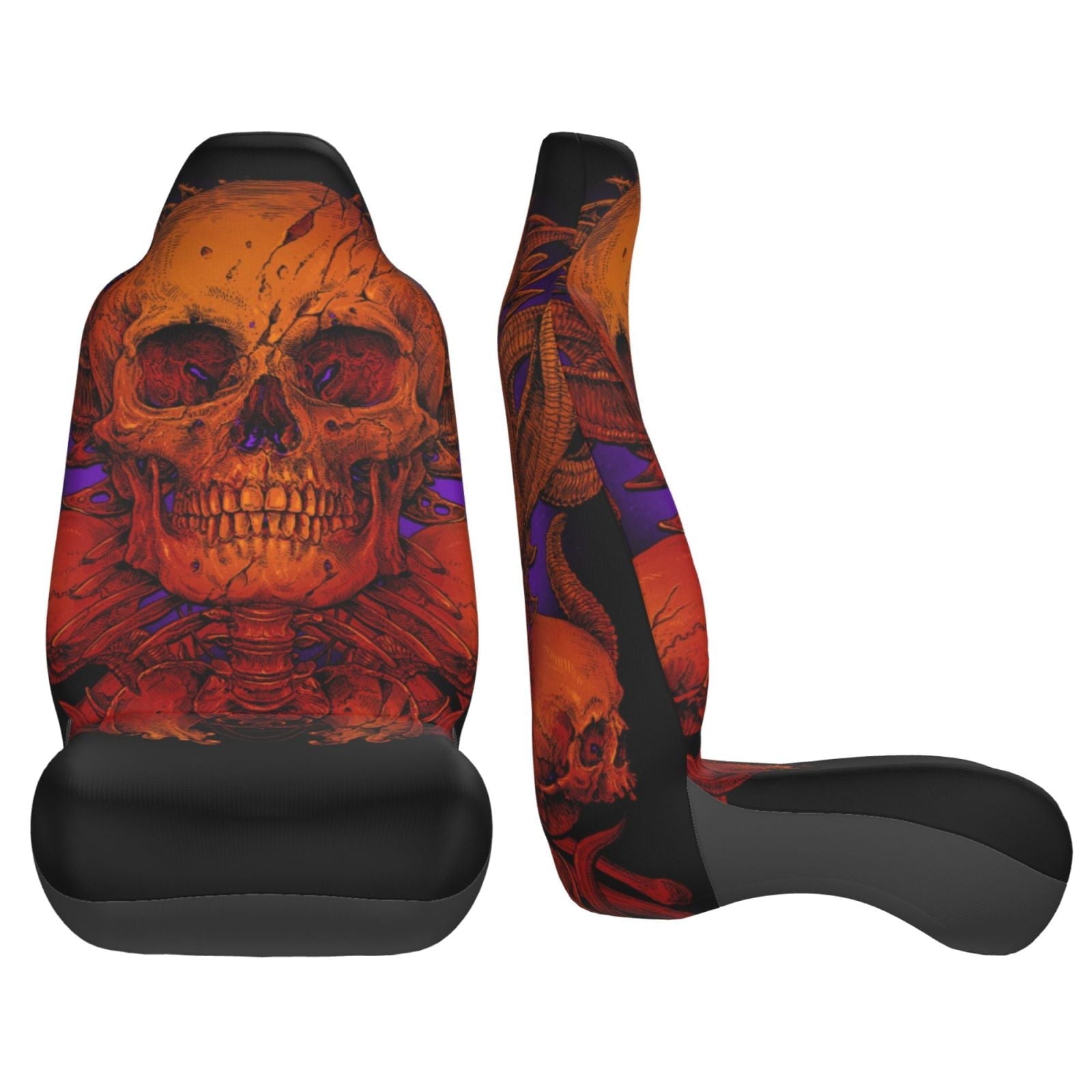 TEQUAN Front Seat Covers, Magic Scary Skull Ghost Pattern 2 Piece Car Seat Cover Fit Most Car SUV Truck Van