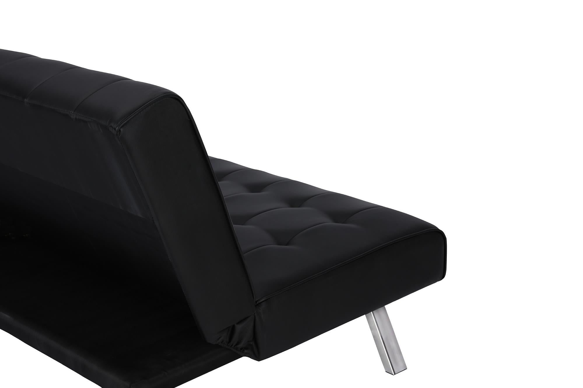 River Street Designs Emily Convertible Tufted Futon Sofa, Black Faux Leather