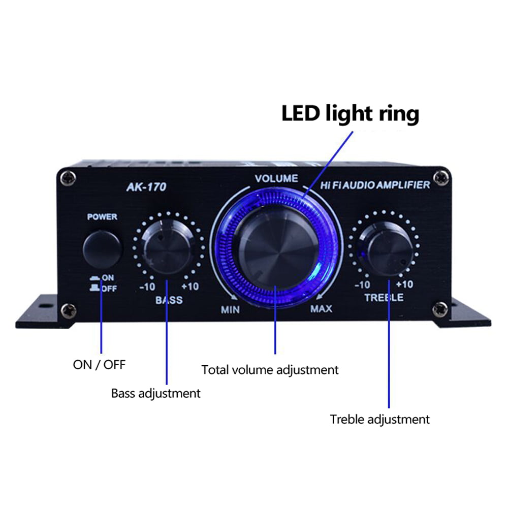 AK170 Mini Audio Power Amplifier Portable Sound Amplifier Speaker Amp for Car and Home, Black