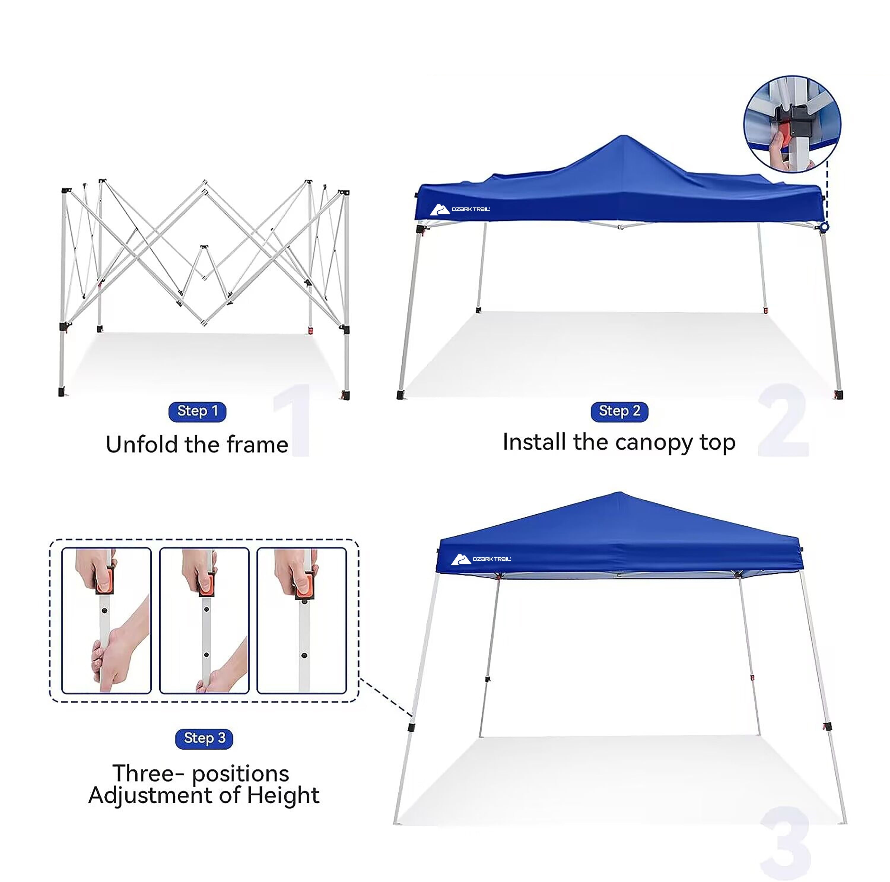 Ozark Trail Instant Slant Leg Canopy, Blue, 10 ft x 10 ft