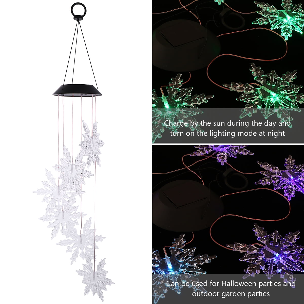 1pc Creative Solar Lights Wind Bell Light Wind Chime Light Snowflake LED Lamp