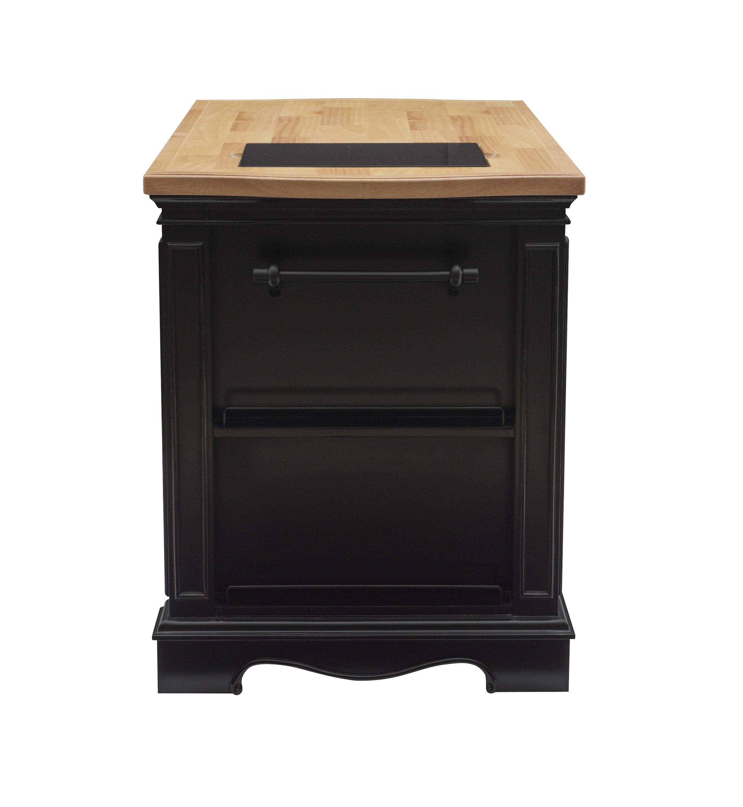 Pennfield Kitchen Island with Black Granite Removable Cutting Surface, Black and Natural