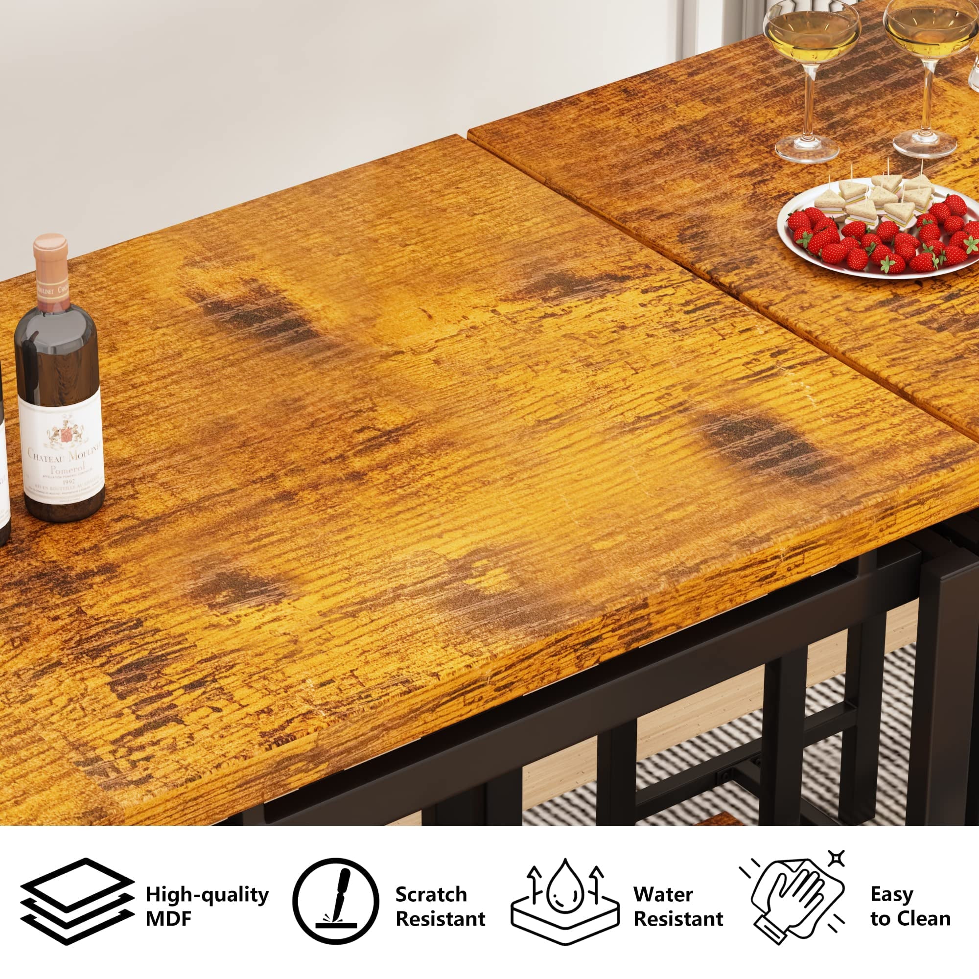 AWQM 5 Piece Bar Table Set, Kitchen Counter Height Table with 4 Stools, Home Kitchen Breakfast Table, Rustic Brown