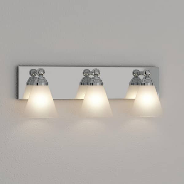 Hudson 21.75 in. 3-Light Chrome Transitional Vanity with White Opal Glass Shades
