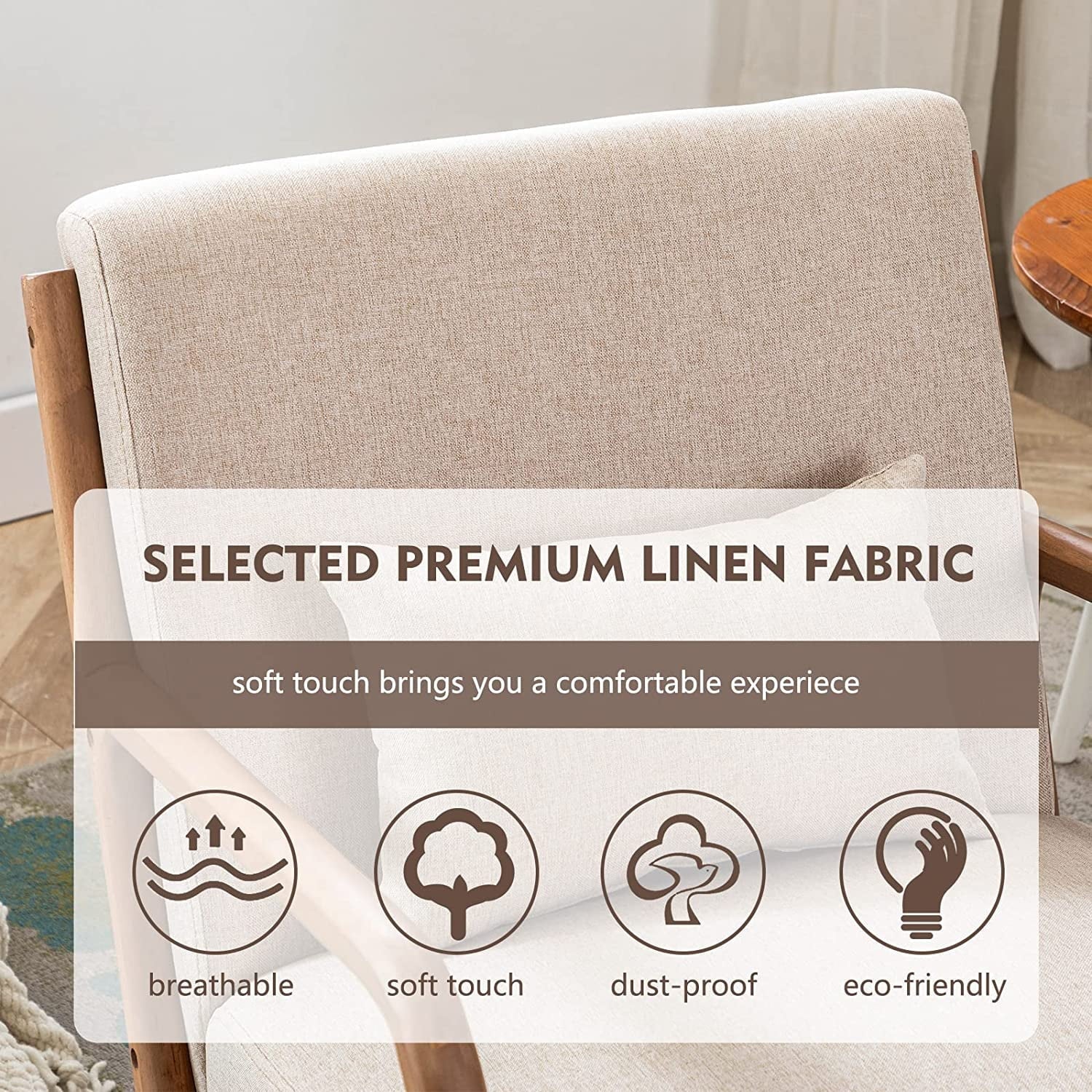 Bonzy Home Mid Century Modern Accent Chair, Single Fabric Lounge Reading Armchair with Solid Wood Frame, Easy Assembly Arm Chairs for Living Room, Beige