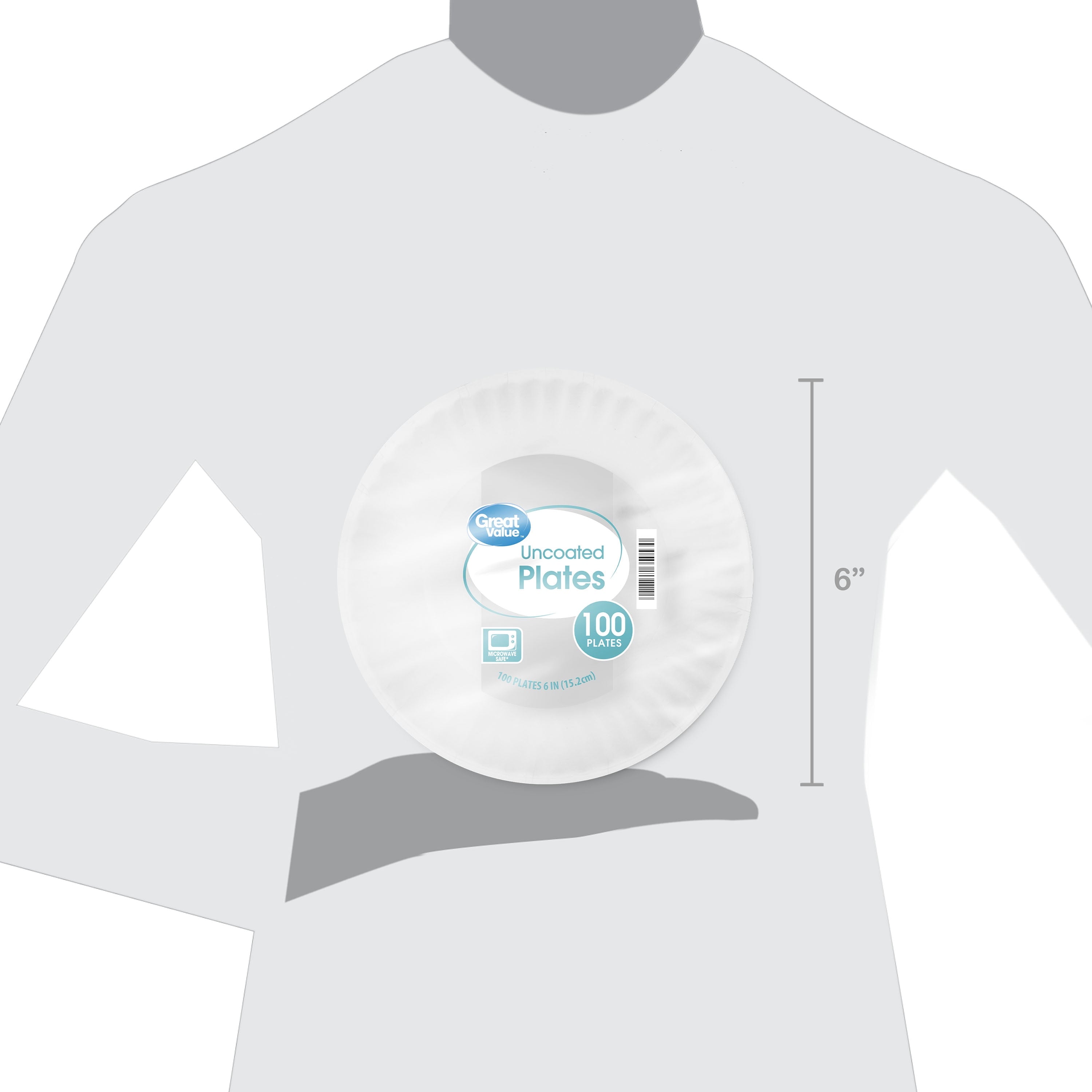 Great Value Uncoated, Microwave Safe, Disposable Paper Plates, 6