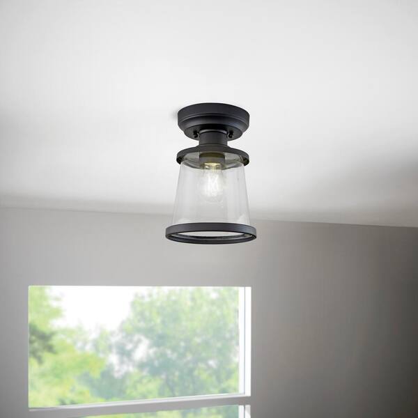 Rigby 9.6 in. 1-Light Matte Black Round Flush Mount, Farmhouse Ceiling Light