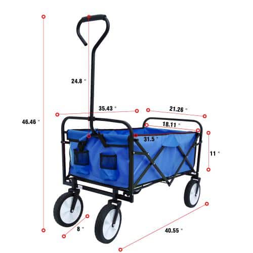 4.5 cu. ft. Blue Steel Garden Cart, Heavy-Duty Folding Wagon Garden Shopping Beach Cart