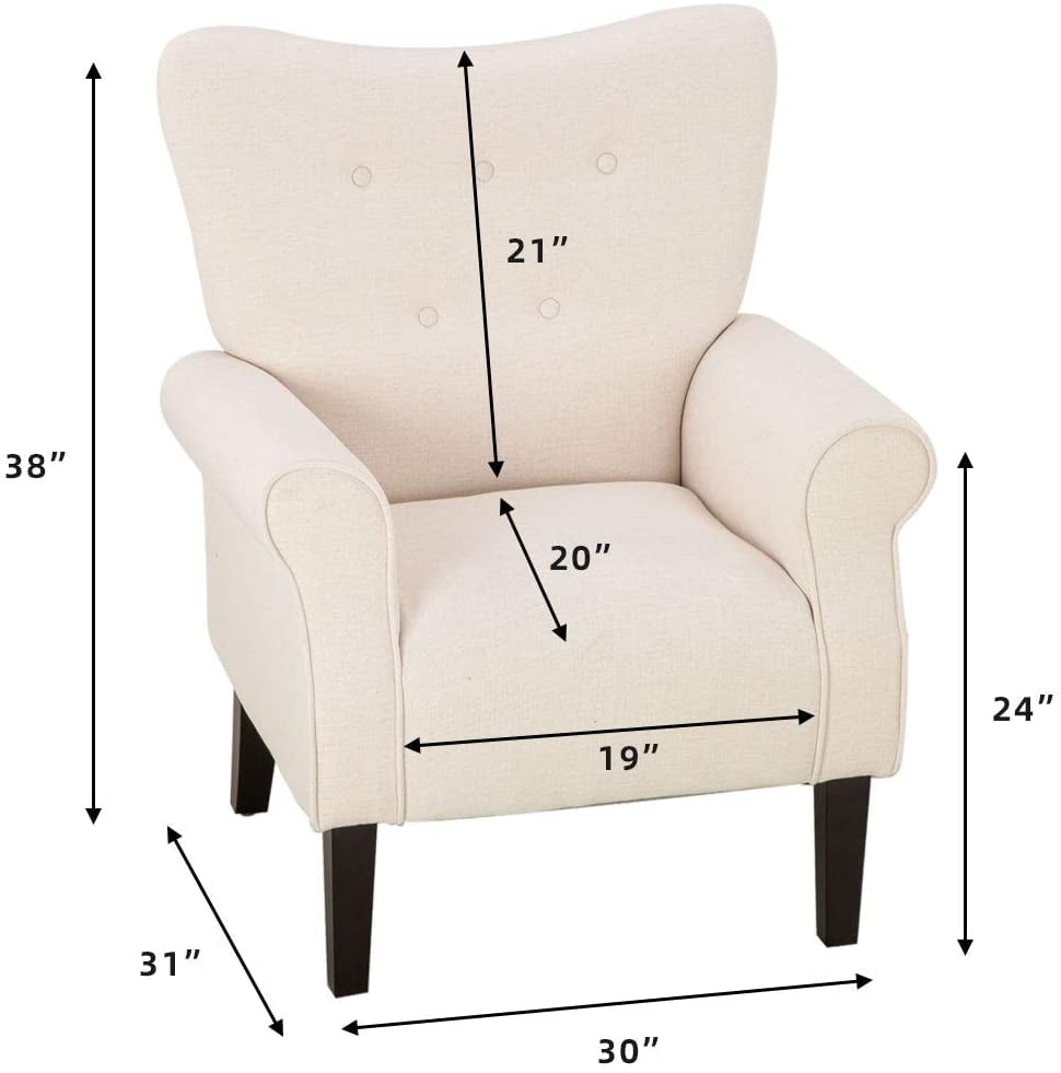 Richryce MidCentury Accent Chair with Arm ,High Back Armchair Beige,Beige