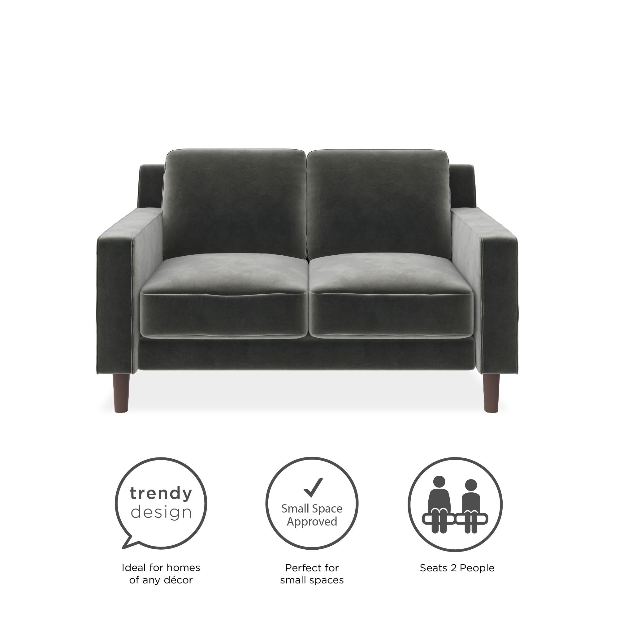 DHP Bryanna Loveseat 2 Seater Sofa , Gray Velvet