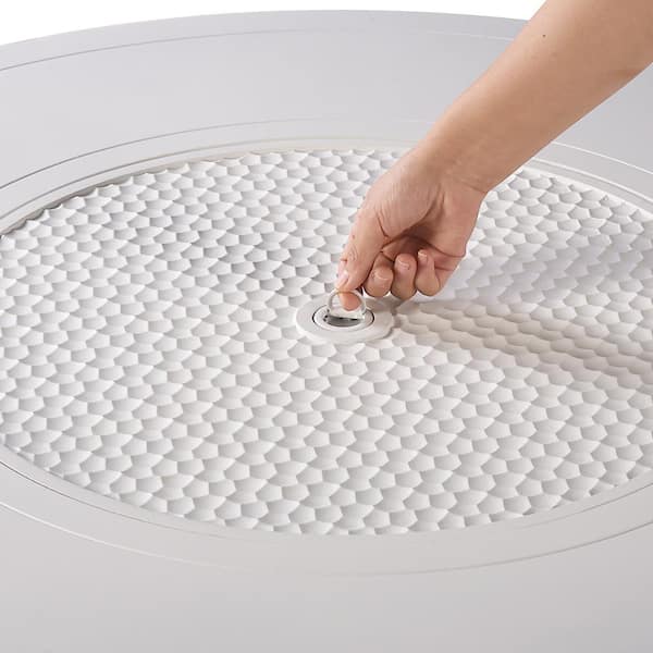 44 in. x 44 in. White Round Aluminum Propane Fire Pit Table with Glass Beads, 2 Covers, Lid, 55,000 BTUs