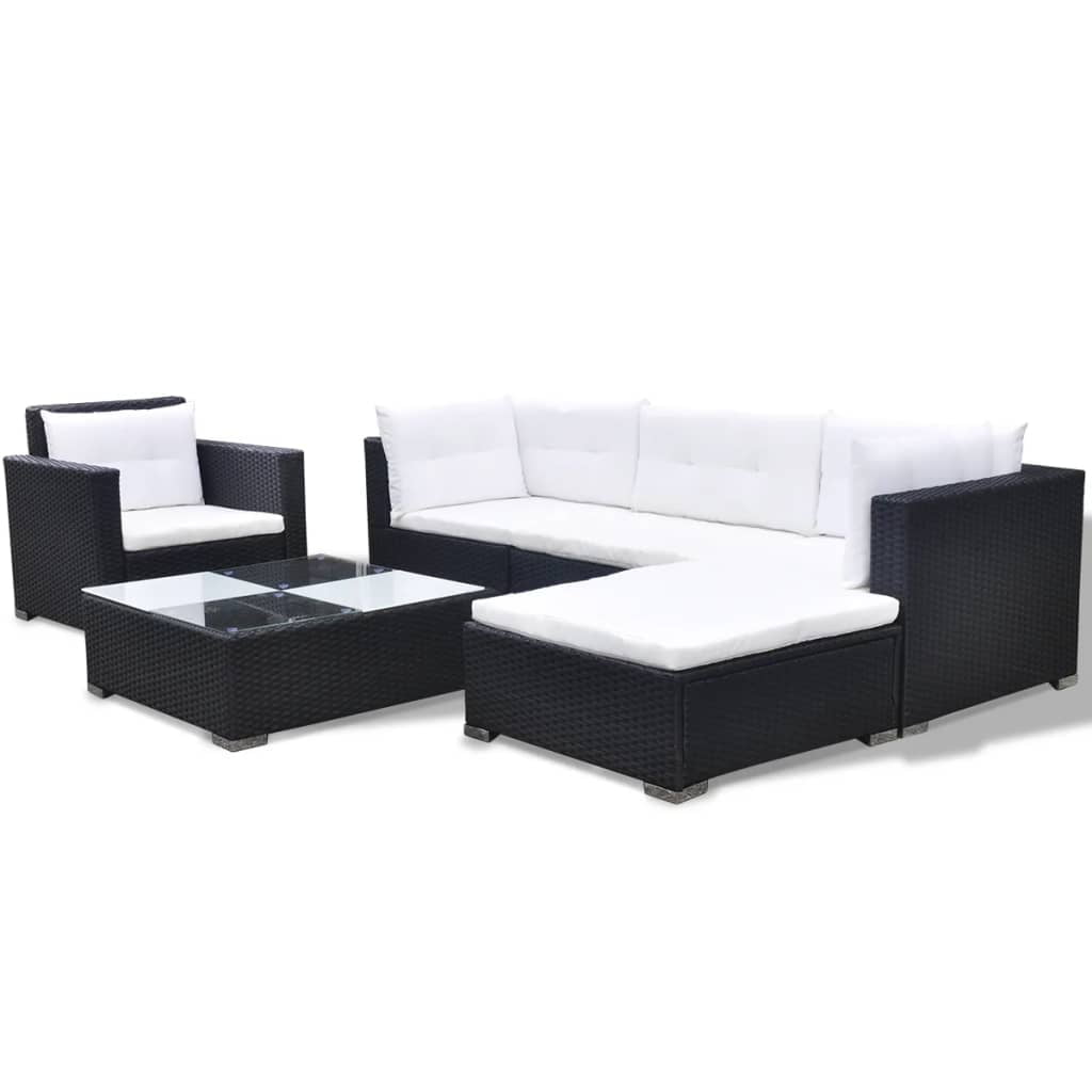 vidaXL 6 Piece Patio Lounge Set with Cushions Poly Rattan Black