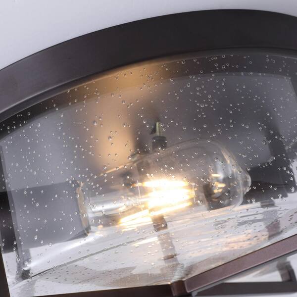 11.8 in. 2-Light Farmhouse Flush Mount Ceiling Light Fixture with Seeded Glass Shade