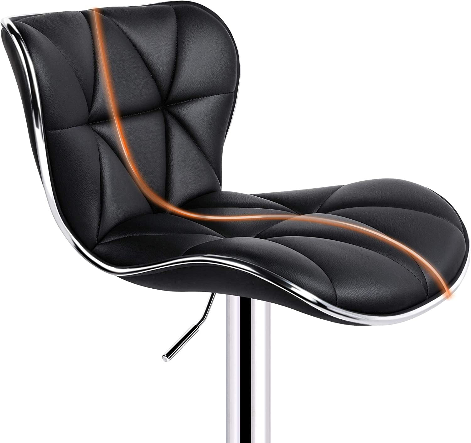 Leopard PU Leather Padded Shell Back Adjustable Swivel Bar Stools, Black