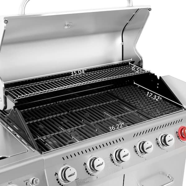 6-Burner Propane Gas Grill in Stainless Steel with Sear Burner and Side Burner