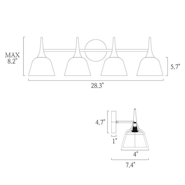 28.7 in. 4-Light Black and Electroplated Copper Vanity Light with Metal Shade