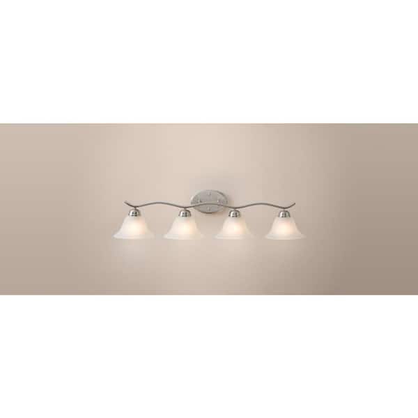 Andenne 34.3 in. 4-Light Transitional Brushed Nickel Bathroom Vanity Light Fixture with Marbleized Glass Shades