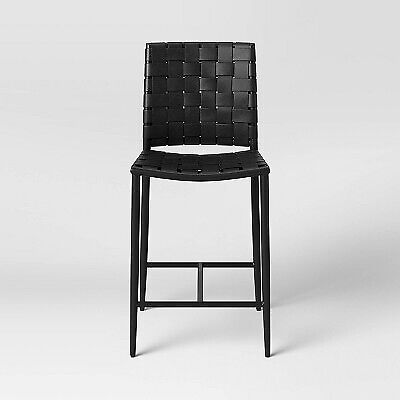 Wellfleet Woven Faux Leather Metal Base Counter Height Barstool Black - Project