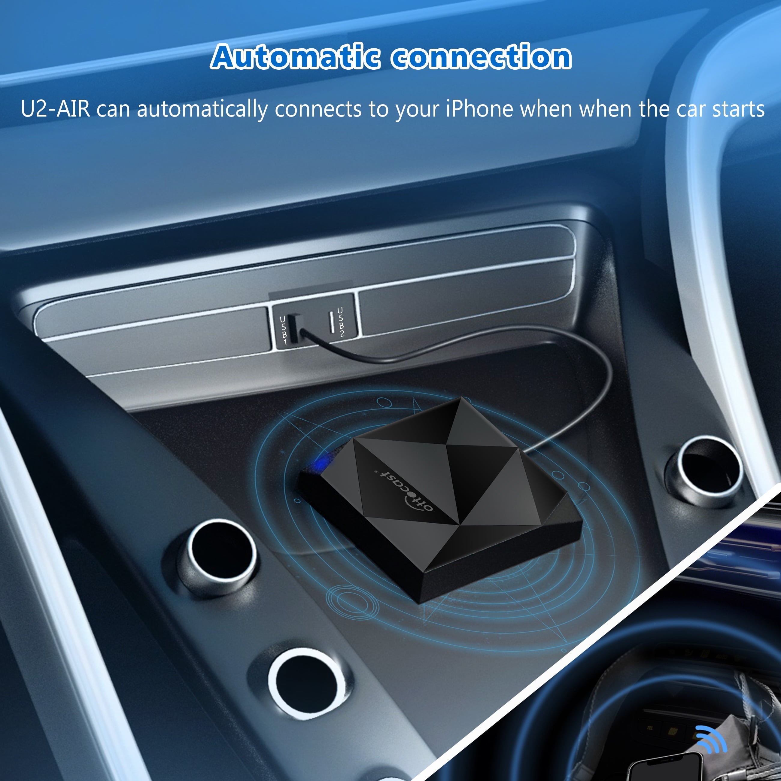 OTTOCAST Wireless CarPlay Adapter 2023 Speed Fastest Apple Wireless CarPlay Dongle 5Ghz WiFi Auto Connect No Delay Online Update, U2-AIR for OEM Wired CarPlay Cars Model Year After 2016