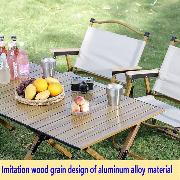 Brown Square Aluminum Outdoor Picnic Table with Folding Solid X-Shaped Frame