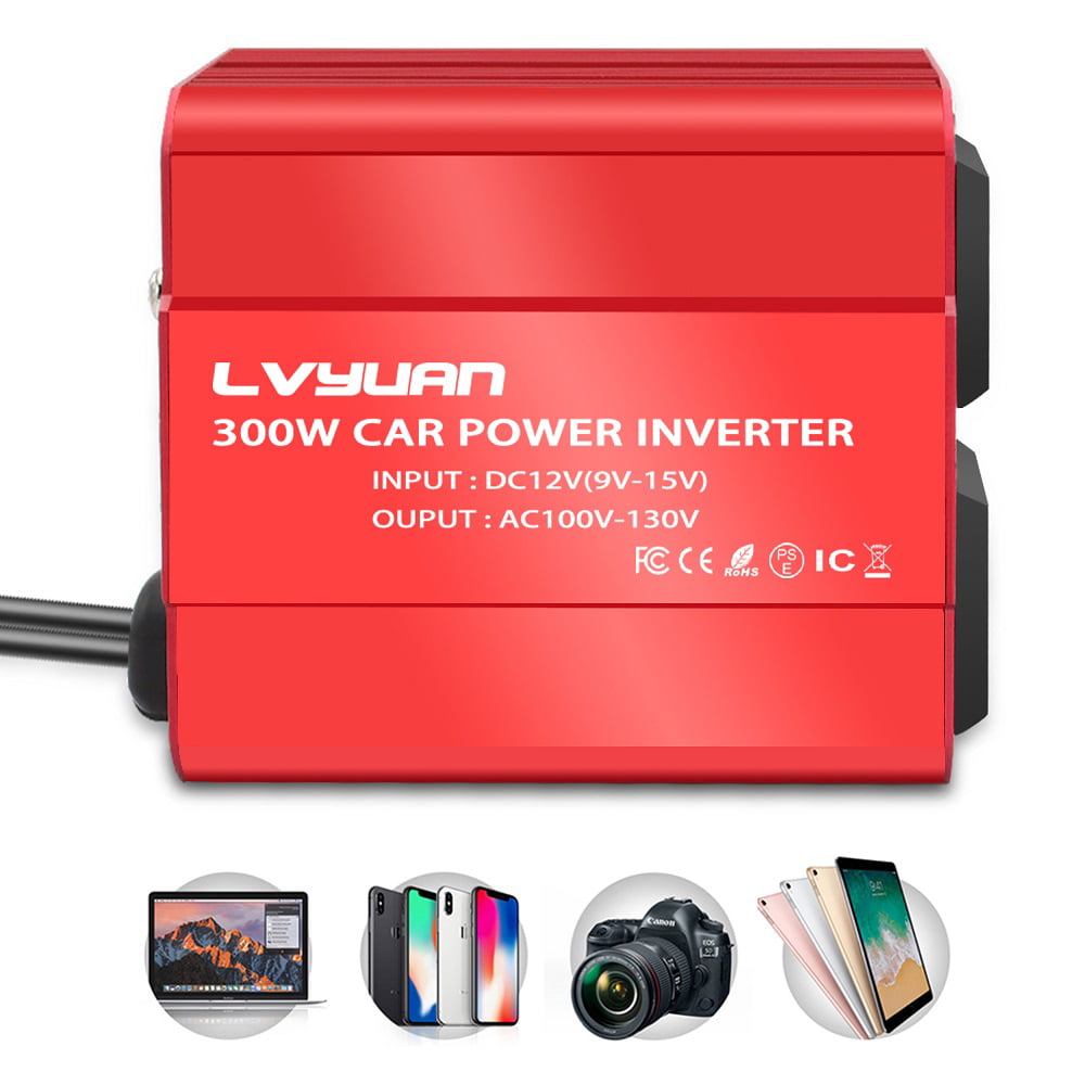 Yinleader 300W DC 12V to AC 110V Power Inverter Car Converter Charge Adapter 2USB 2AC Red