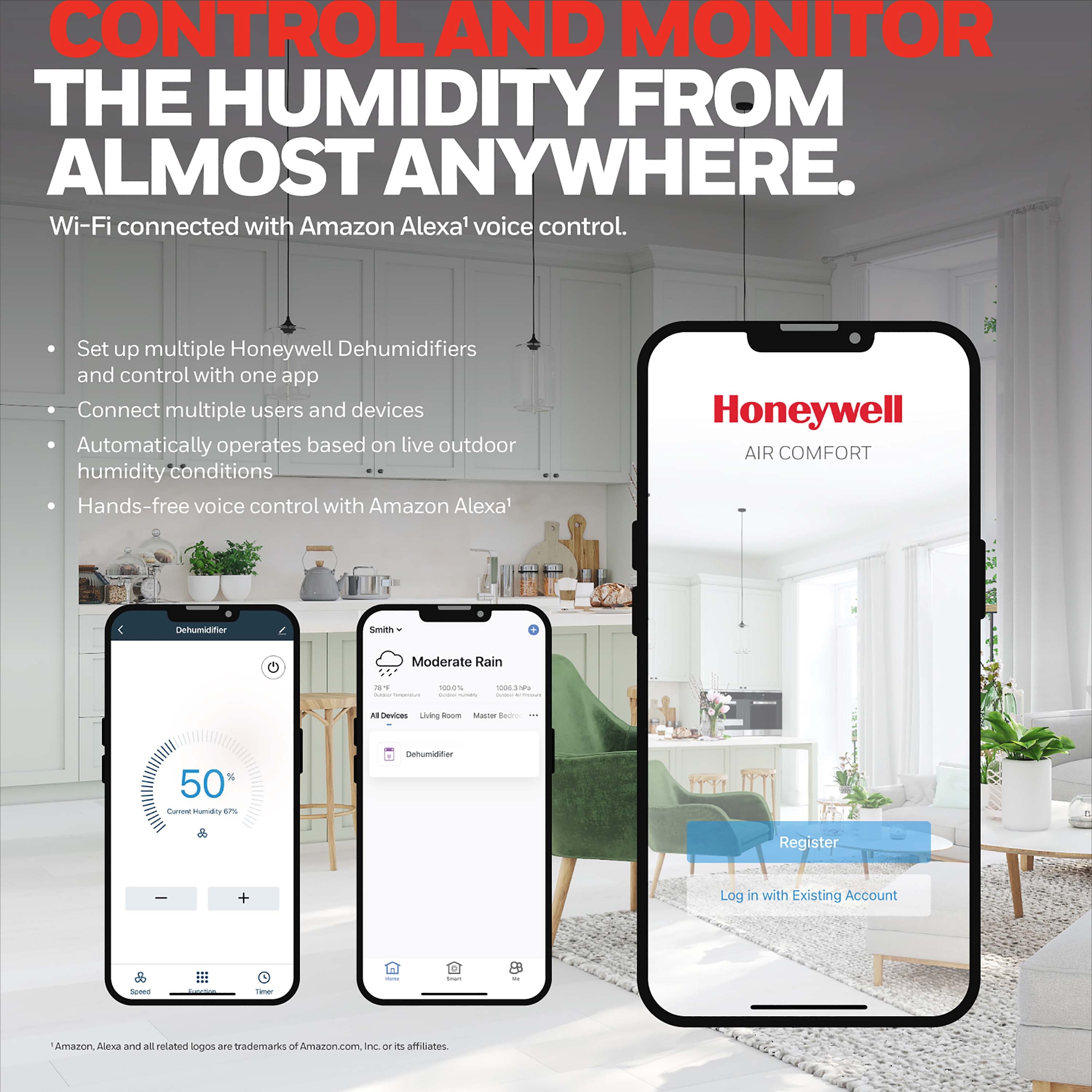 Honeywell 20 pt 1000 sq ft Dehumidifier in White - Smart Technology Capable, Energy Efficient
