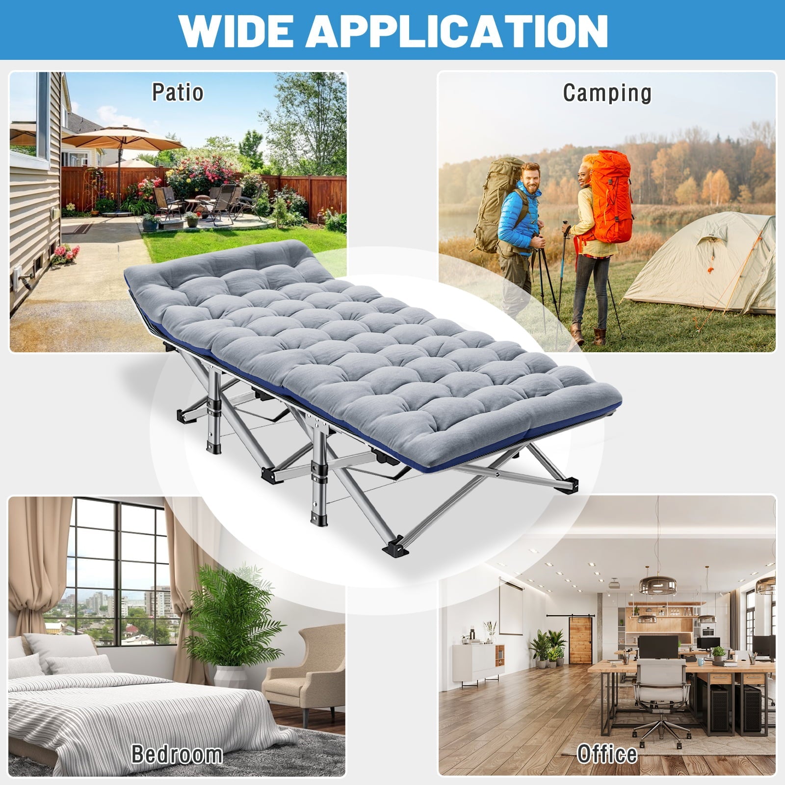 Ficisog Adult Camping Cot for, Folding Cot Bed with 3