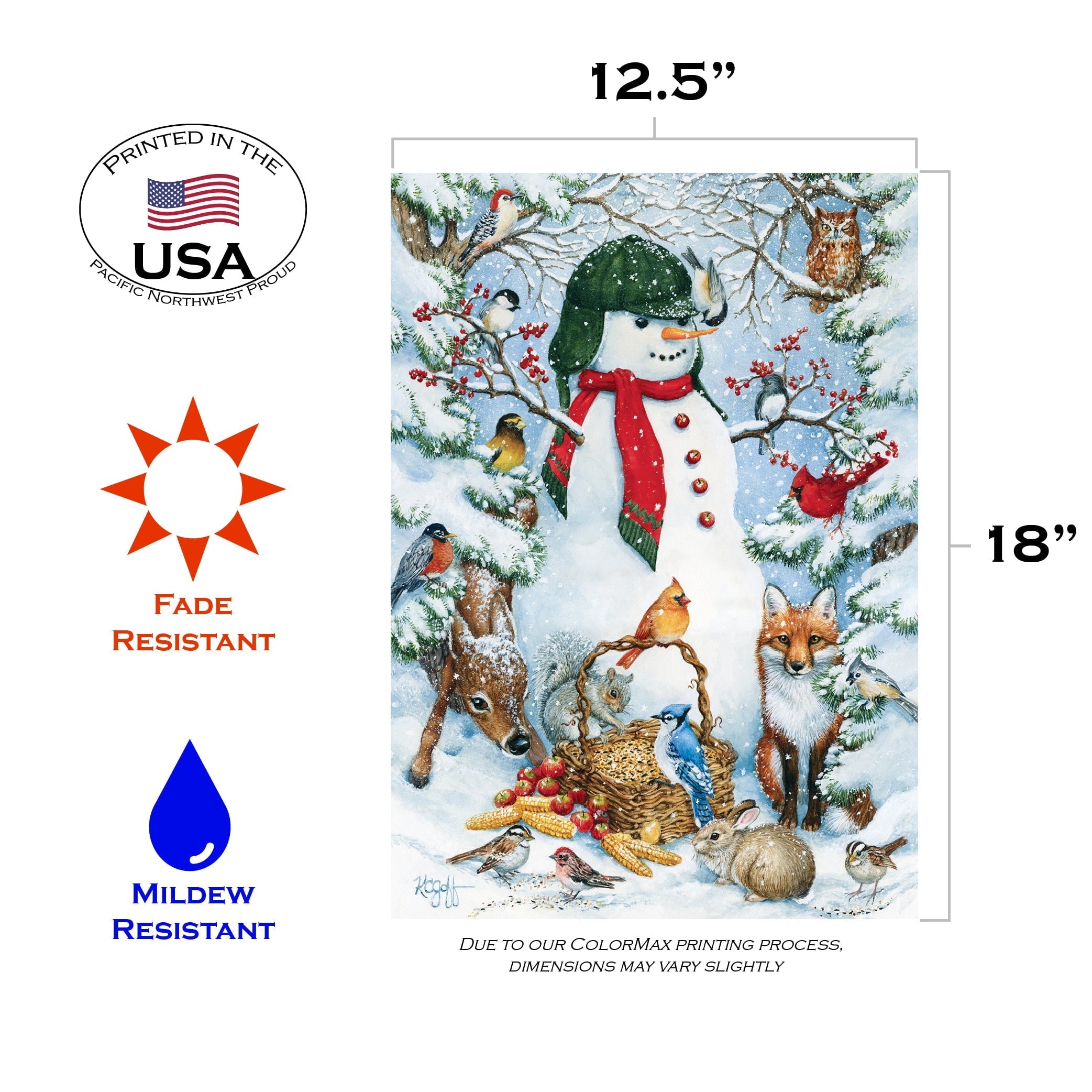 Toland Home Garden Woodland Snowman Winter Flag Double Sided 12x18 Inch