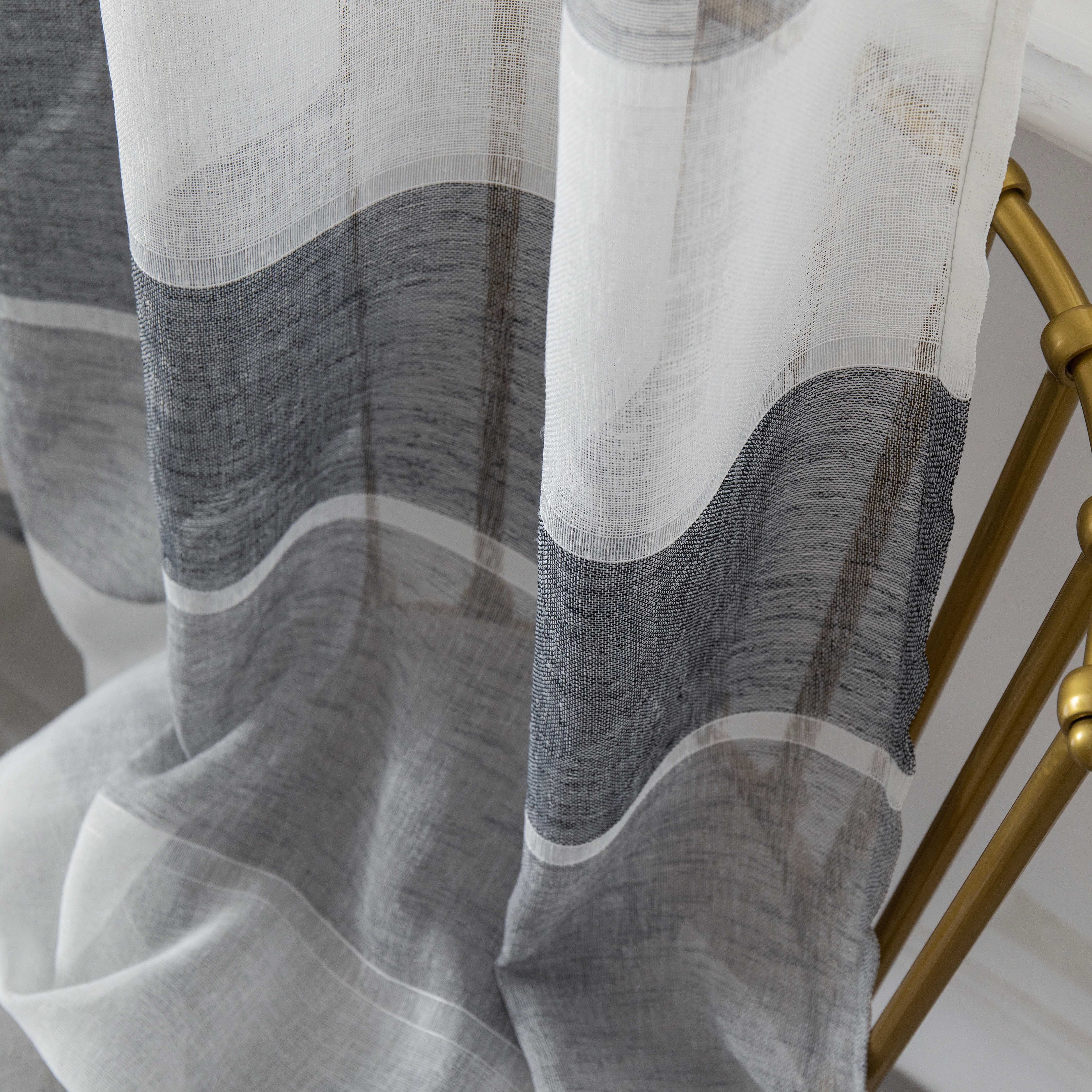 Moutainwind Striped Semi-Sheer Grommet Curtain Panels (Set of 2), Grey, 52