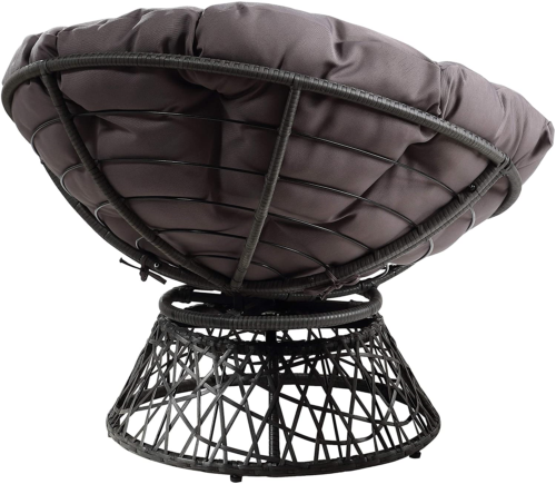 OSP Home Furnishings Wicker Papasan Chair with 360-Degree Swivel, Grey Frame