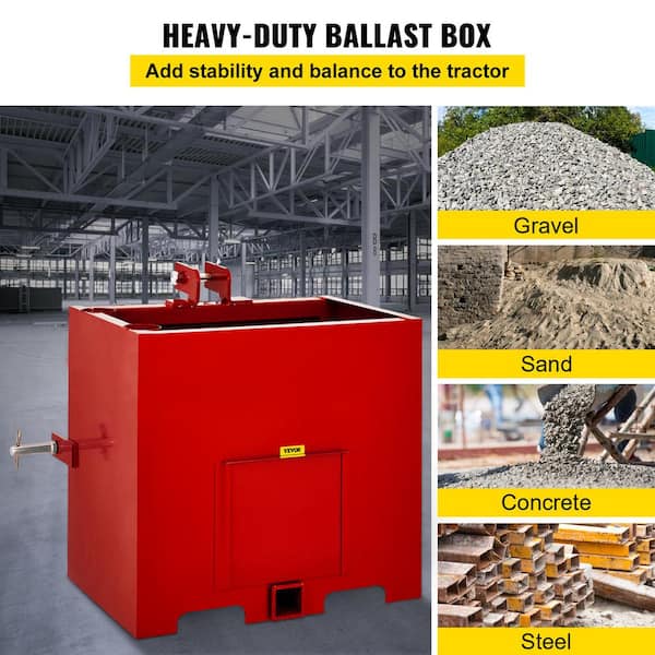 3-Point Ballast Box 800 lbs. Capacity Hitch Ballast Box 2 in. Hitch Receiver Tractor Ballast Box w/5 cu. ft. Volume, Red