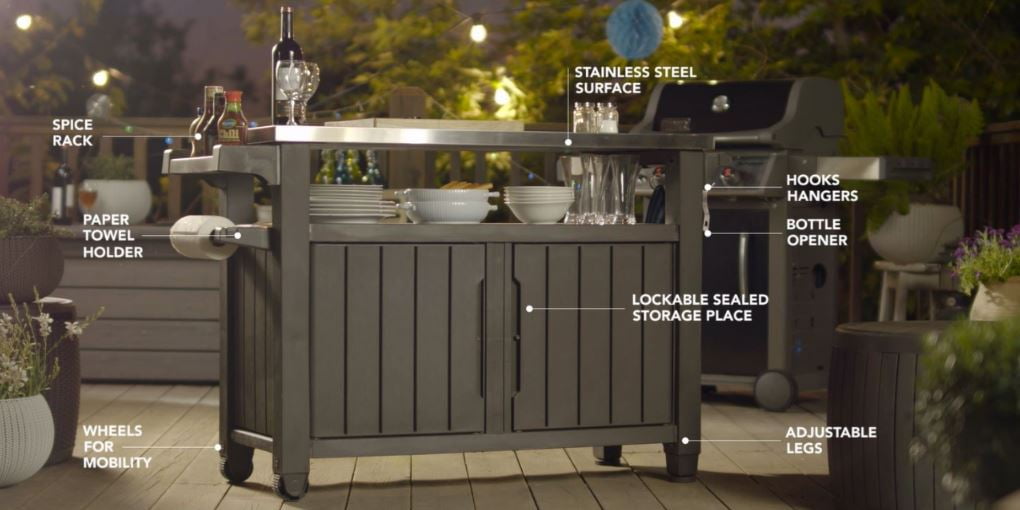 Unity XL Portable Outdoor Table and Storage Cabinet with Accessory Hooks, Espresso Brown