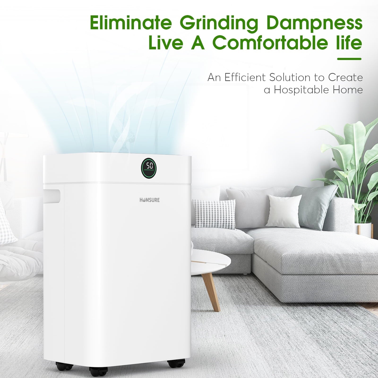 HUMSURE 35 Pint Dehumidifier 3000 Sq.Ft Room, for Basements with Drain Hose, Ideal for Large&Medium Sized Bathroom and Bedroom, Max Moisture Removal 50 Pints (95 