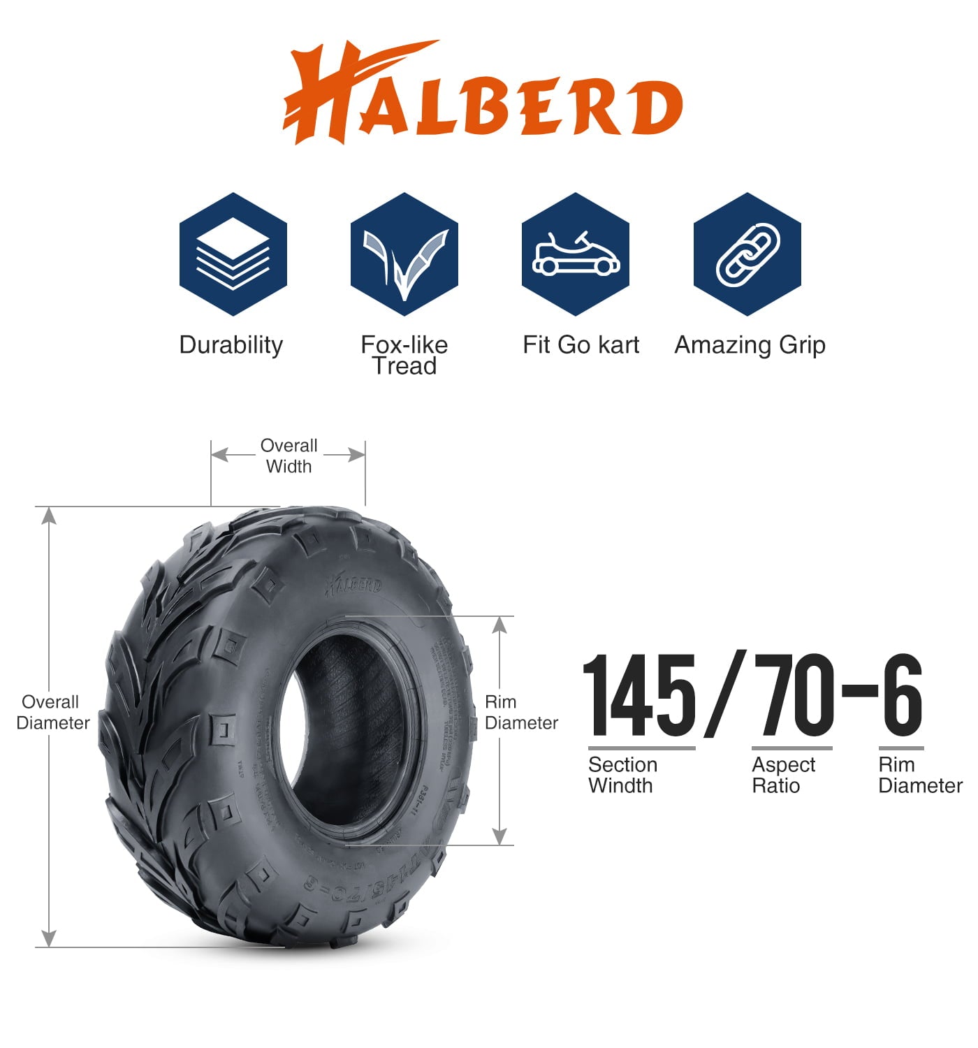 HALBERD 145/70-6 145 70-6 ATV Tires 4PR Go Kart Street Mini Bike Off-road Tires
