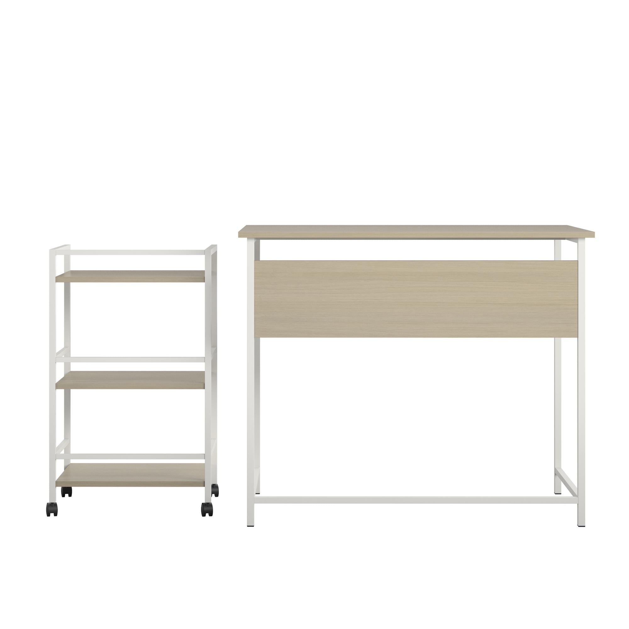 Mainstays Bryant Desk with Rolling Cart, Pale Oak/White
