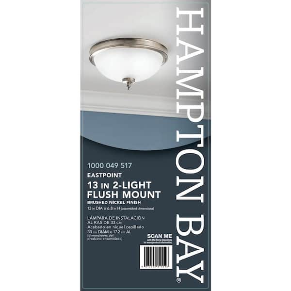 Eastpoint 13 in. 2-Light Brushed Nickel Flush Mount with Frosted Glass Shade