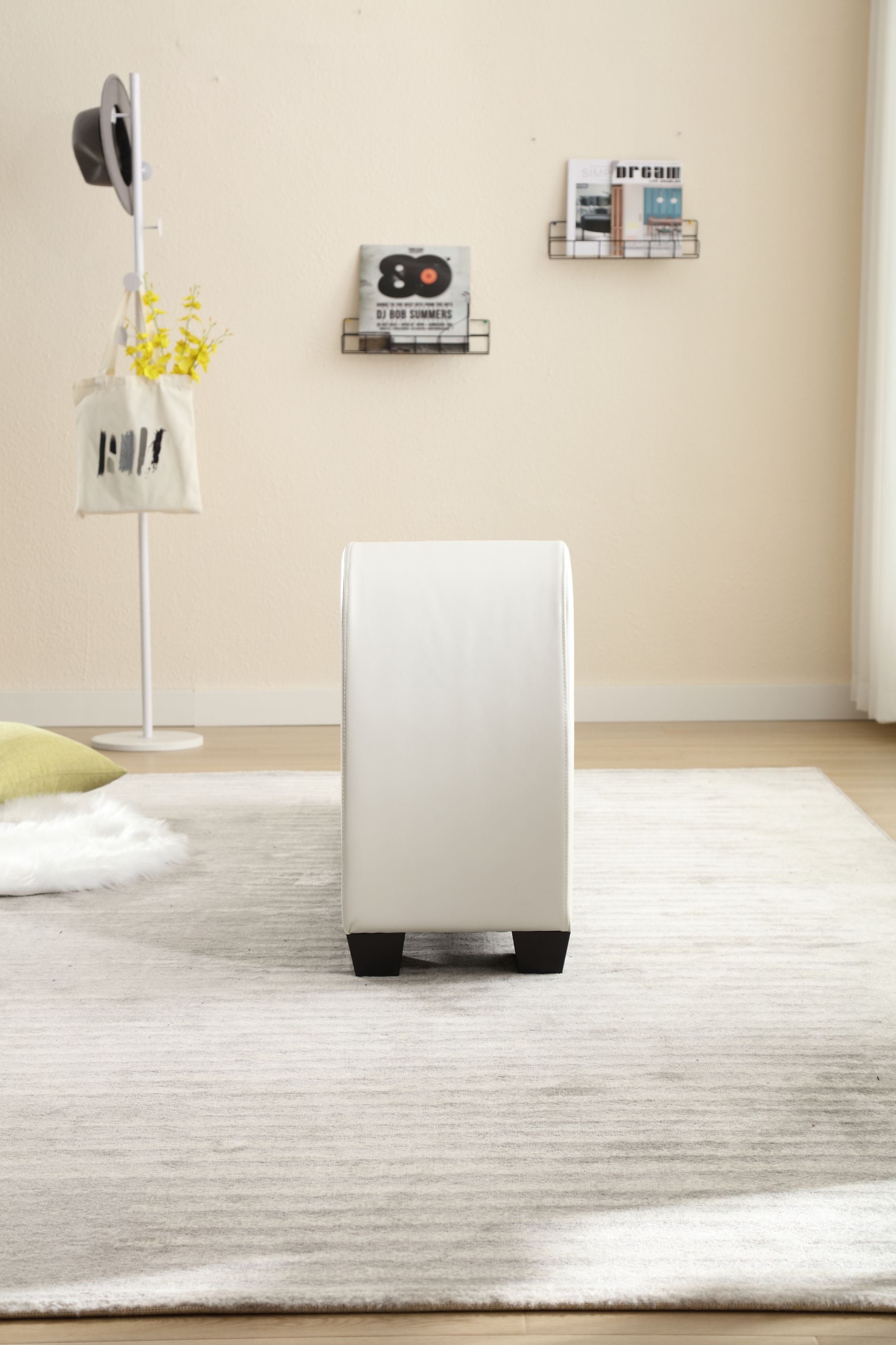 Walkfairy Yoga Chaise Lounge for Stretching & Relaxation Modern Faux Leather Curved Sofa, Modern Faux Leather Curved Sofa, Living Room Bedroom Accent, White