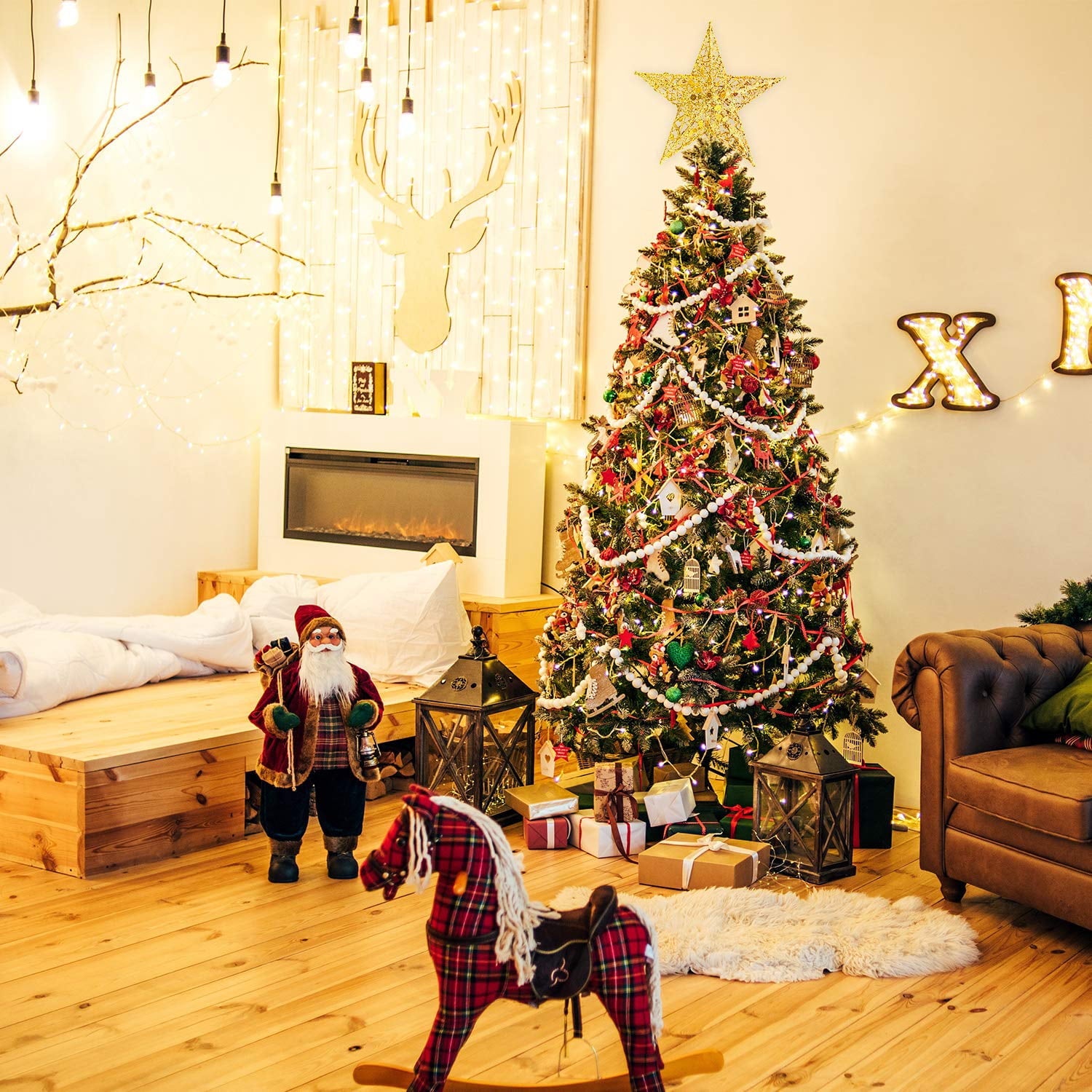 Christmas Tree Star Topper, 10 Inch Xmas Tree Topper Star Christmas Decoration Glittered Tree-top Star for Christmas Tree Ornament Indoor Party Home Decoration