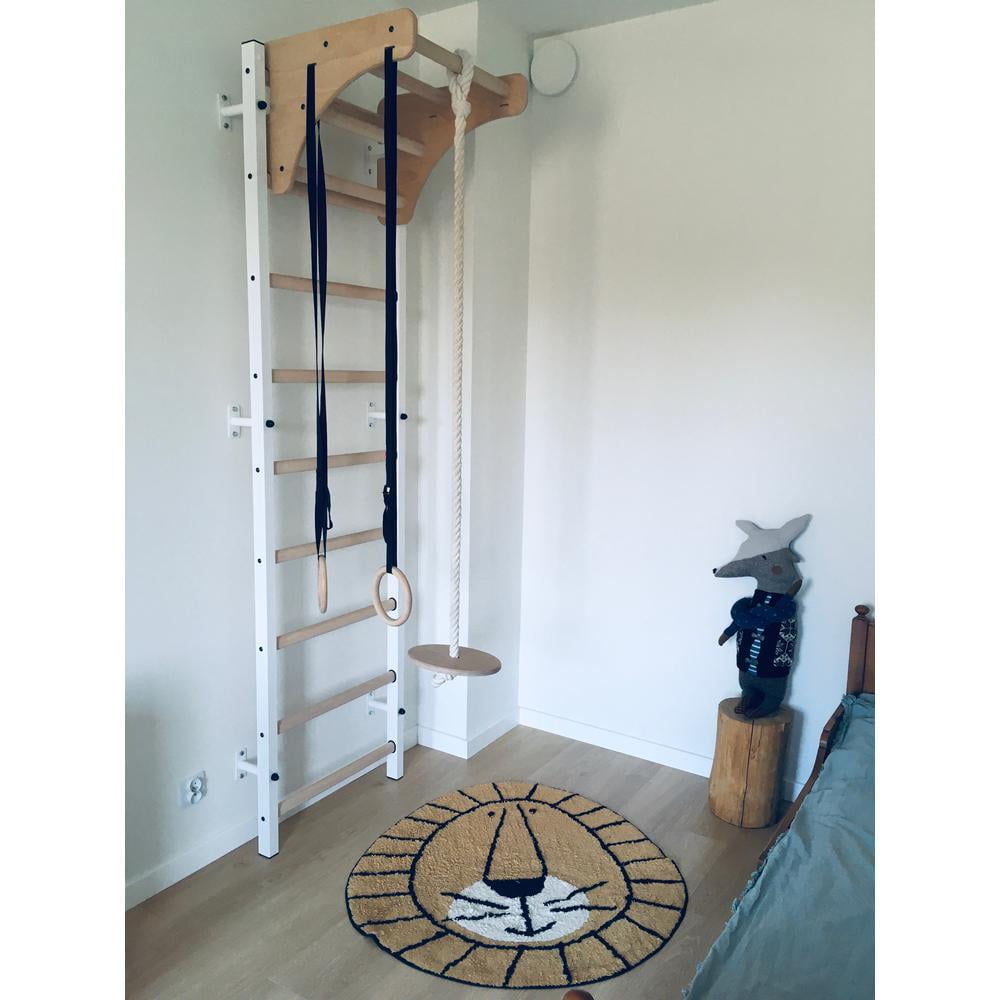 BenchK 711 White wall bars with adjustable solid beech wood pull-up bar