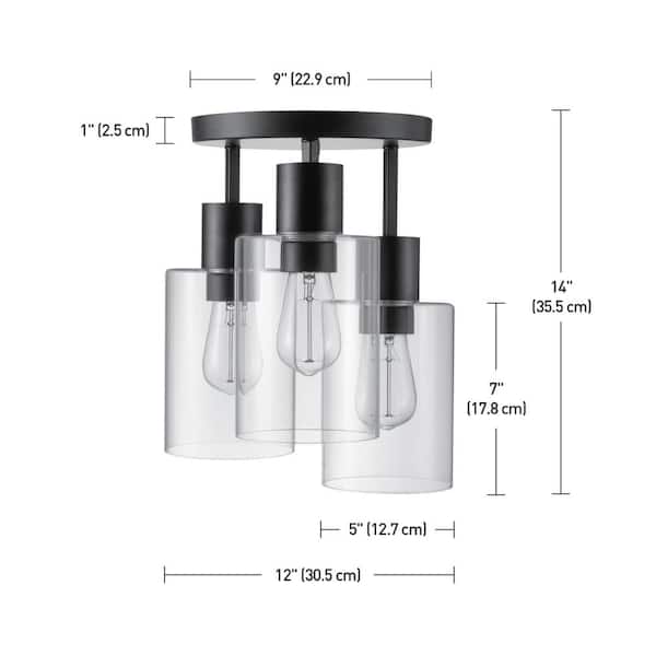 Sutton Place 14 in. 3-Light Matte Black Flush Mount, Farmhouse Ceiling Light