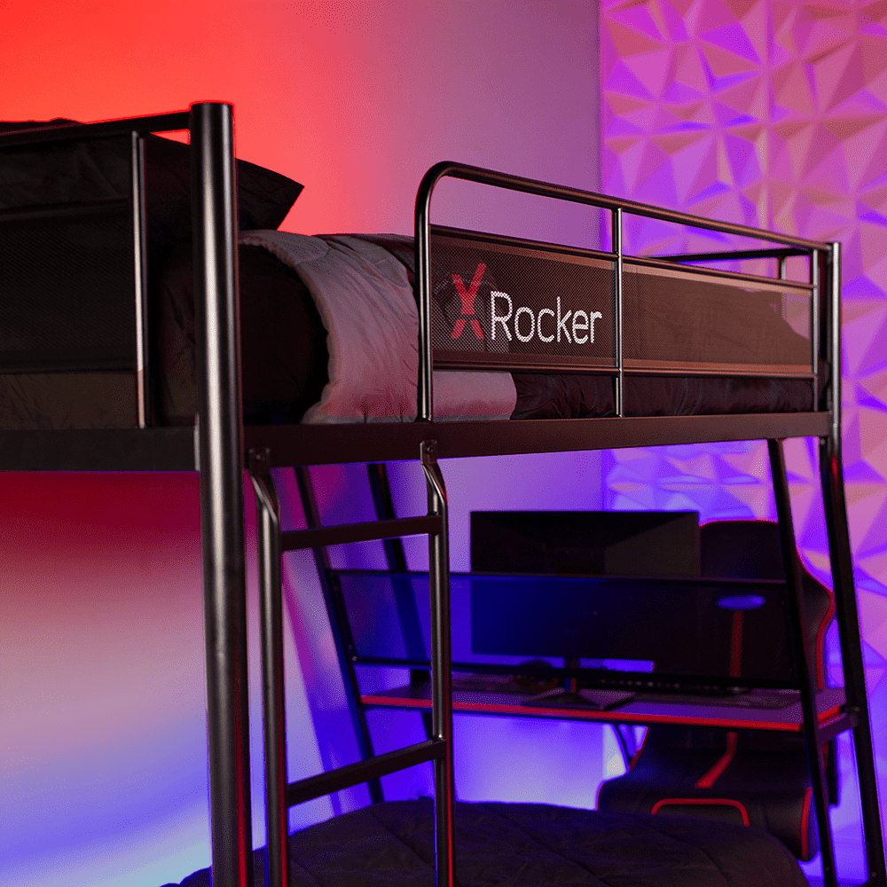 X Rocker Armada Twin Gaming Bunk Bed with Built-in Gaming Desk, Black, Twin/Twin, Children, Teen