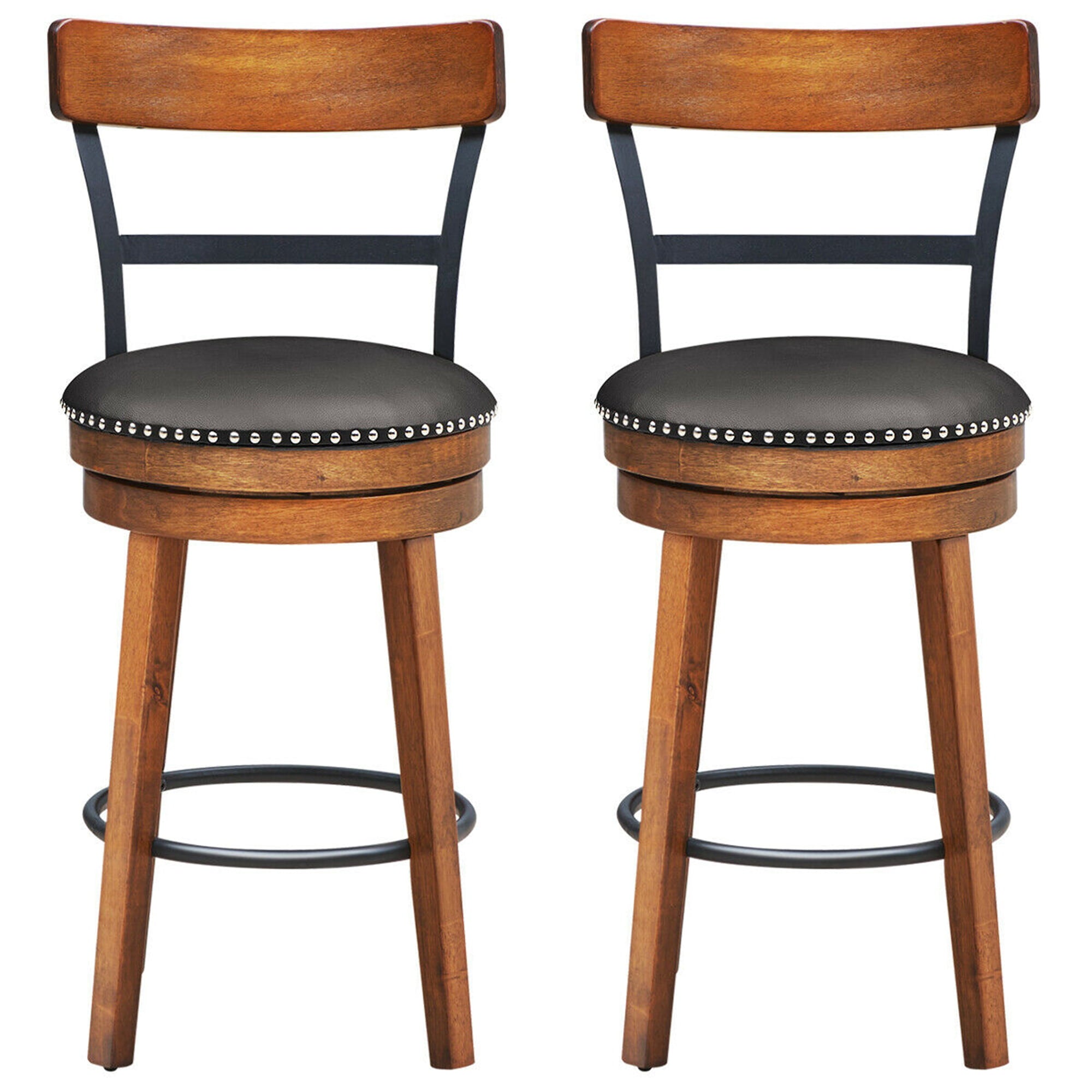 Gymax Set of 2 BarStool 25.5'' Swivel Counter Height Dining Chair with Rubber Wood Legs
