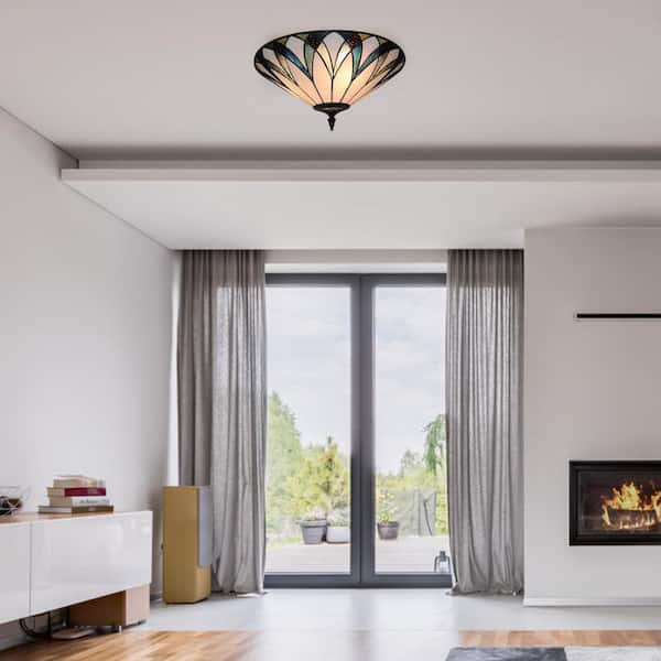 18 in. 3-Light Retro Elegant Stained Glass Flush Mount Ceiling Light